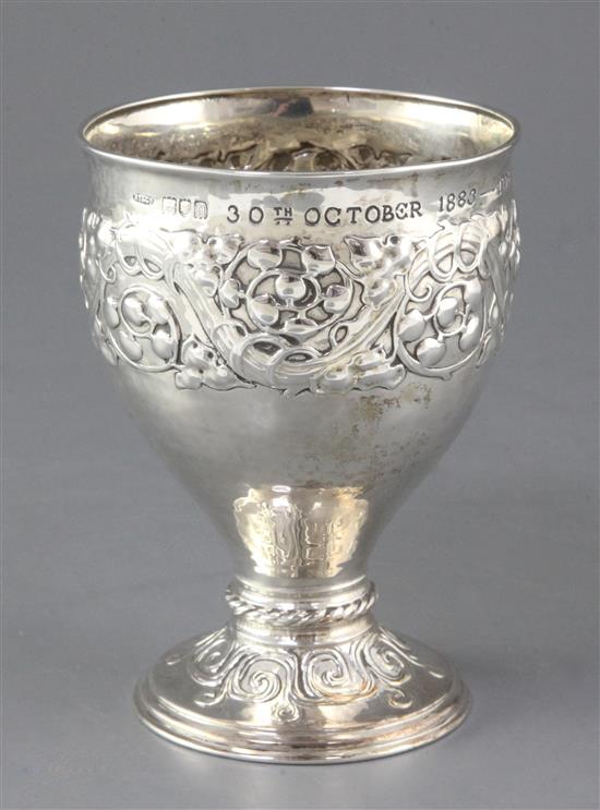 An Edwardian Arts & Crafts silver goblet, by Omar Ramsden & Alwyn Carr, Height 145mm, weight 7.6oz/237grms